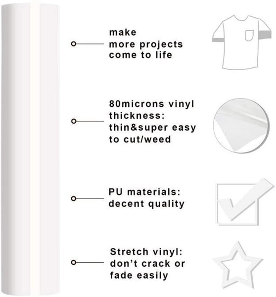 HTV vinyl Black and White Heat Transfer Vinyl Rolls Iron on Vinyl for  Shirts