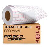 Frisco Craft - 6 x 50 FT Clear Vinyl Transfer Tape w/Alignment Grid Transfer Tape for Vinyl- Medium Tack Vinyl Transfer Tape Compatible with Silhouette Cameo, Cricut